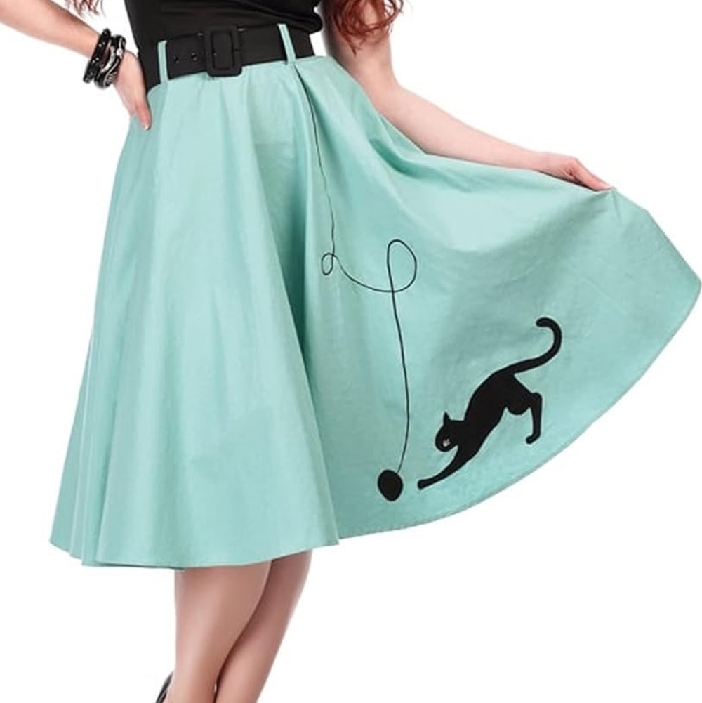 Collectif Mont Agreen Cat Design Swing Skirt Size Small